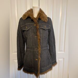 MARVIN RICHARDS Super Plush! Women's Denim Jacket,Faux Fur Trim & Lining, Size S